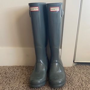 Tall Gray Glossy Hunter Boots